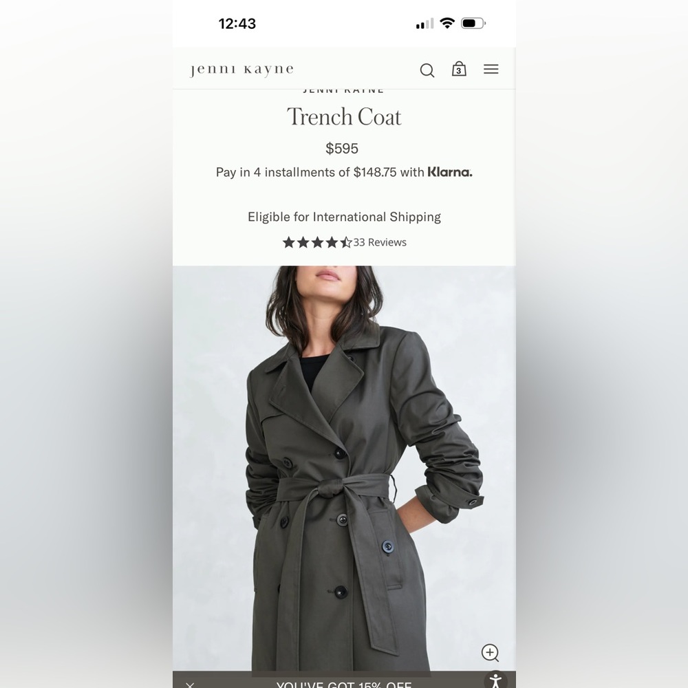 COPY - Jenni Kayne trench coat - carbon color size small
